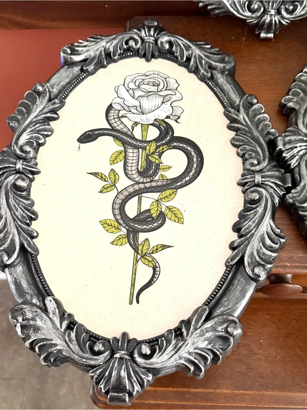 Victorian Framed Halloween Skeleton Man Woman Portait Snake Rose Spooky Wall Art